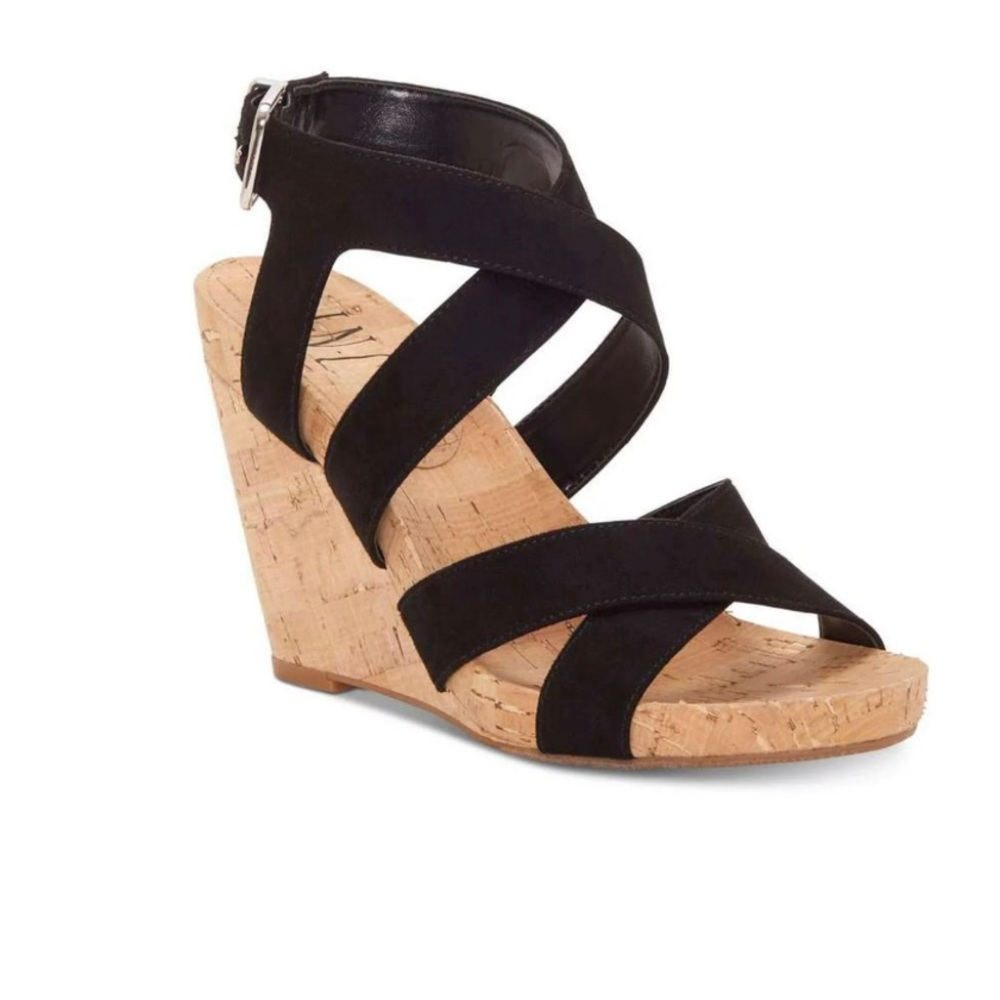 INC Black Landorp Open Toe Wedges
